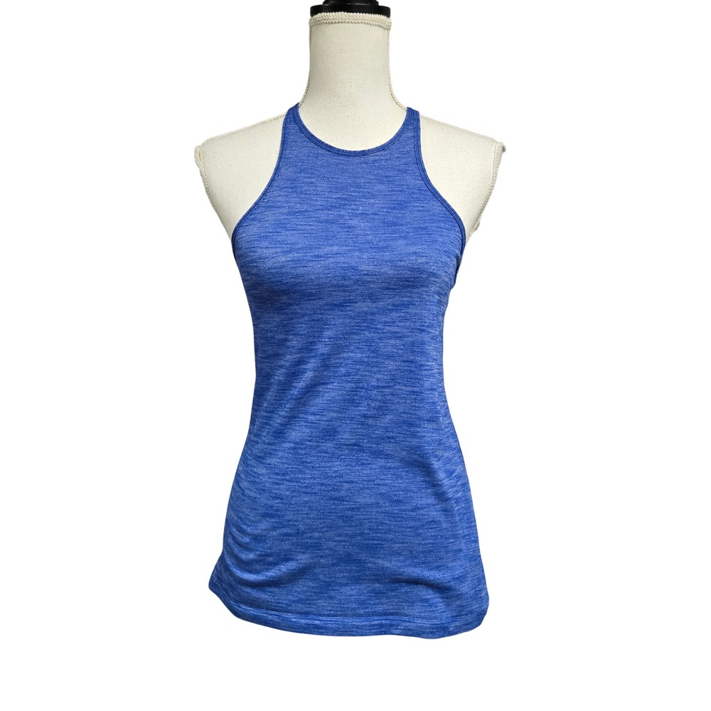 Lululemon High Neck Twisted Open Back Tank Top Blue Heathered Space Dye Size 4